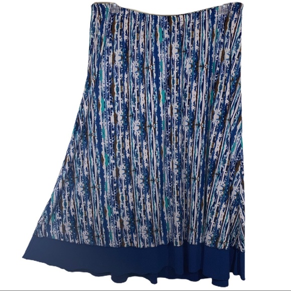 🎀 Maggie Barnes Blue/Brown Maxi Skirt- 1X - Picture 2 of 6
